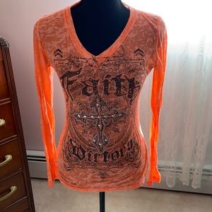 Orange burn out blingy top